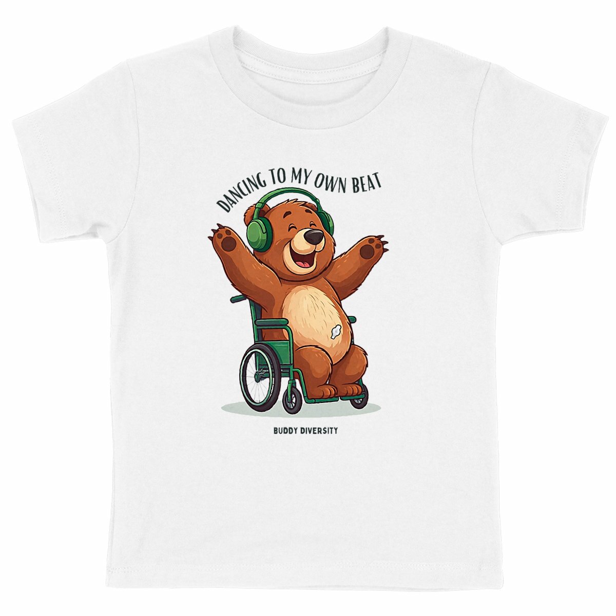Dancing to my own beat | Bear with a PEG in a wheelchair dancing | Organic Kids T-shirt