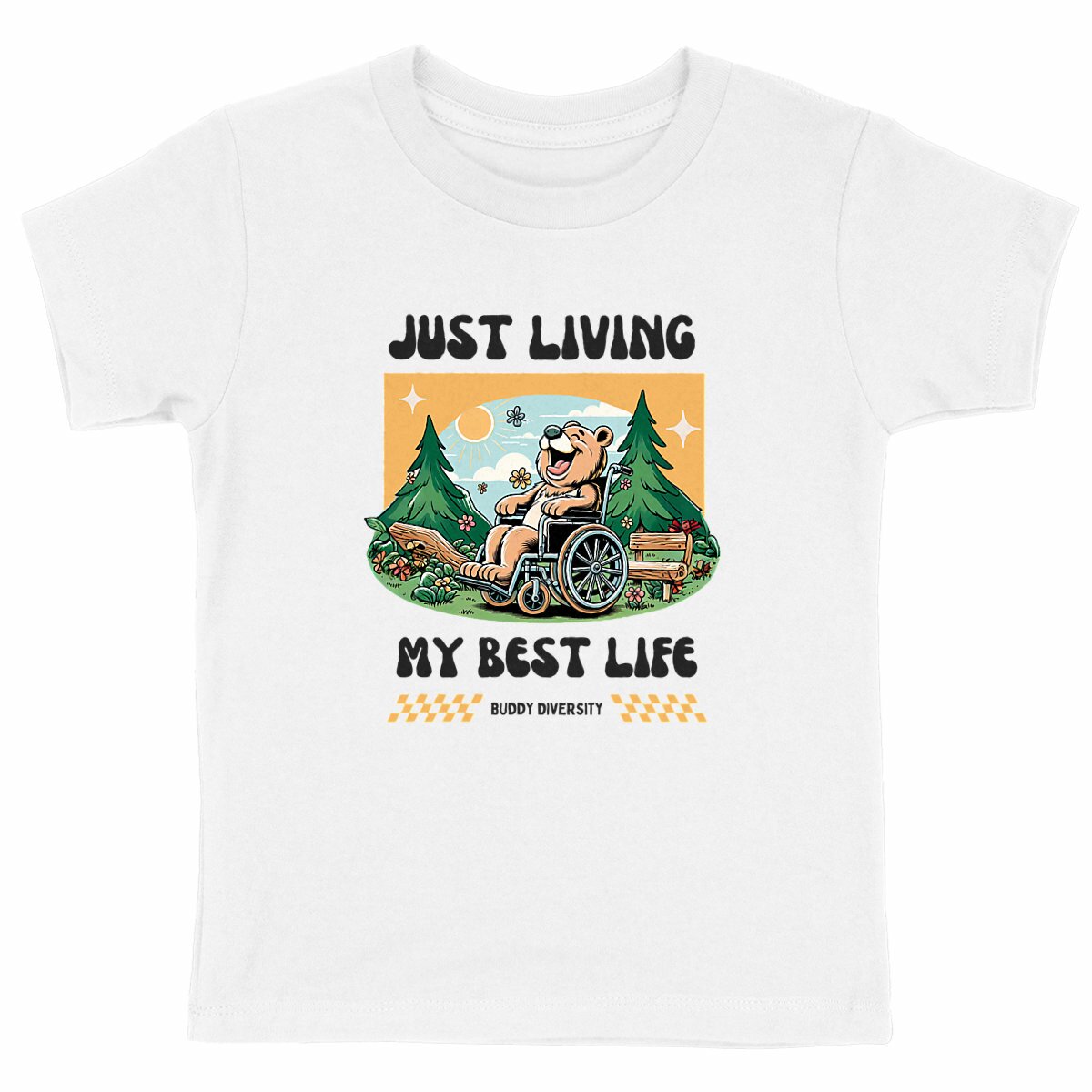 Just living my best life | Happy bear in a wheelchair | Organic Kids T-shirt