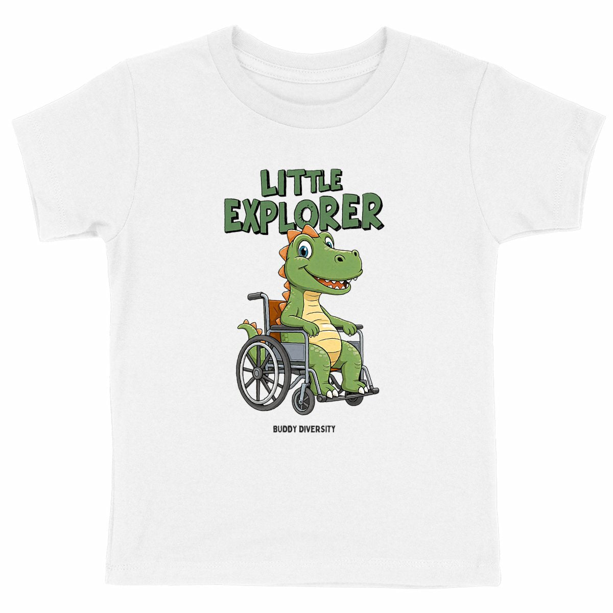Little Explorer | Dino in a wheelchair | Organic kids t-shirt