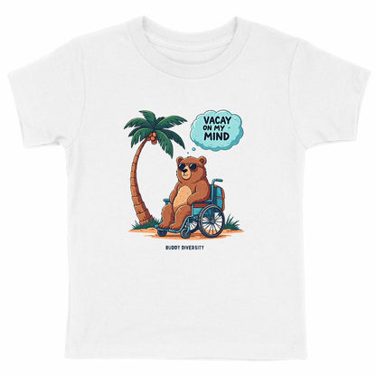 Vacay on my mind | Bear in a wheelchair chilling in the sun | Organic Kids T-shirt