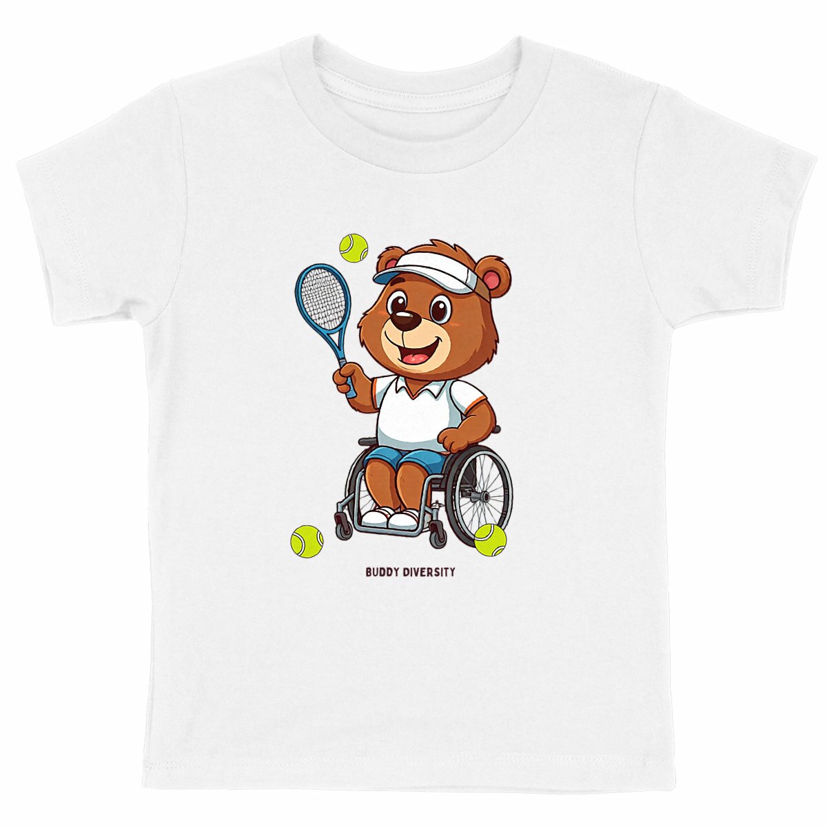 Bear playing tennis in a wheelchair | Organic Kids T-shirt