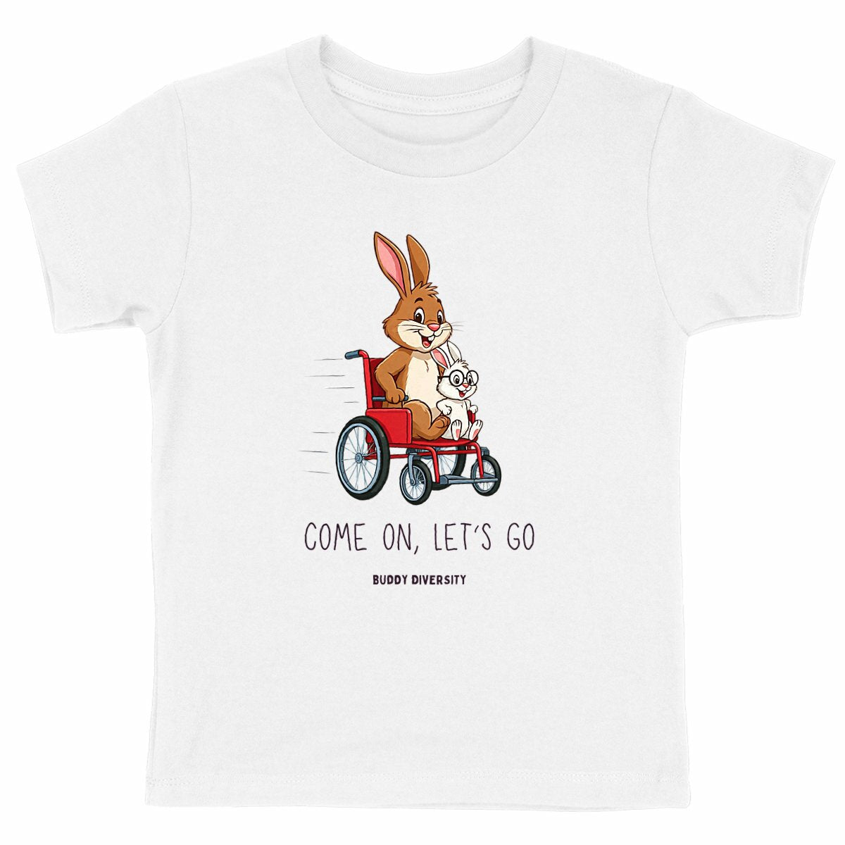 Come On, Let's Go | Bunnies in a wheelchair | Organic Kids T-shirt